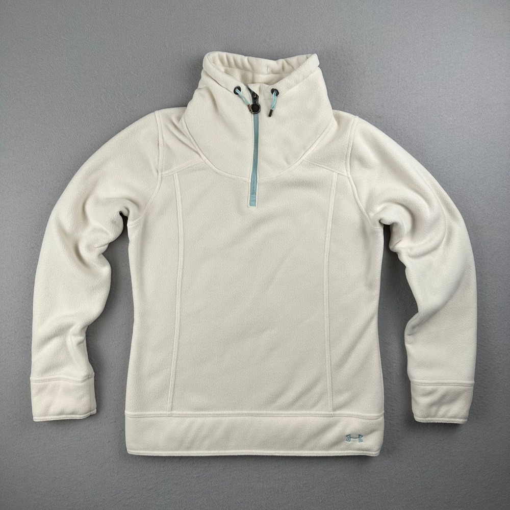 Under Armour Fleece Pullover Womens Small Cream White Quarter Zip Funnel Neck